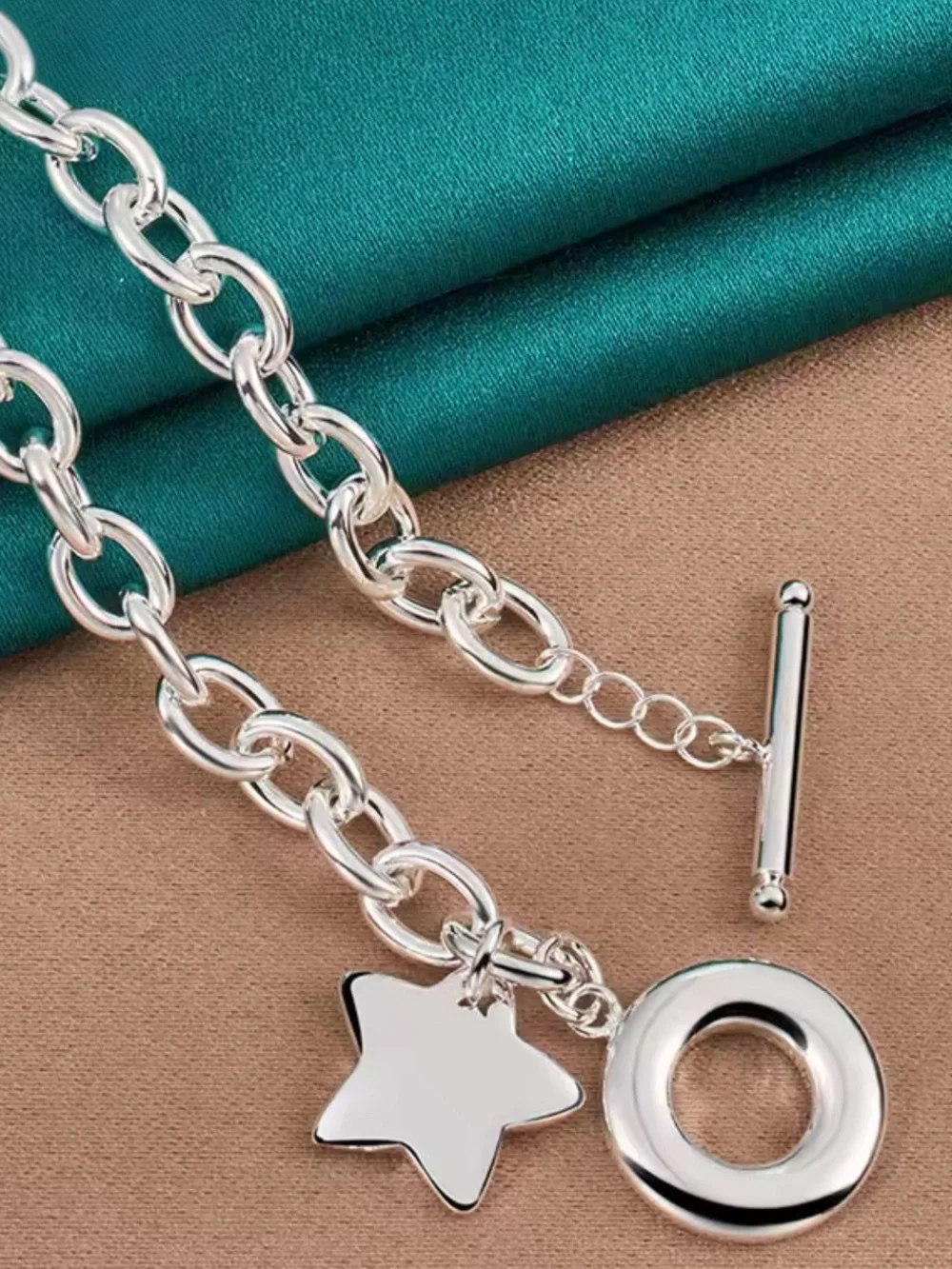 Silver Open Circle Toggle Necklace with Star charm! - Picture 5 of 6